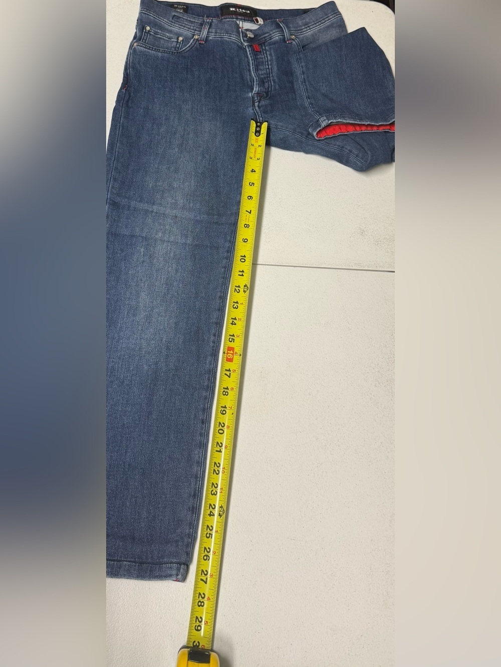 Kiton Denim Jeans in Medium Blue with Red Accents - Picture 16 of 16
